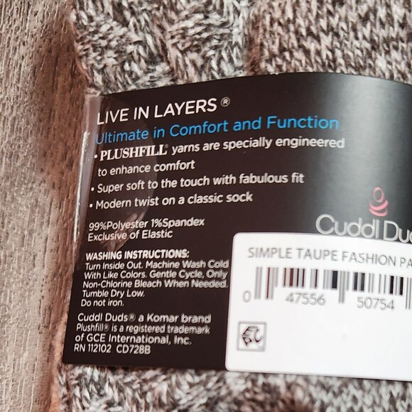 NEW Cuddl Duds Plushfill Knee High Boot Socks - 2 Pair - Taupe and Grayish White - Picture 7 of 7